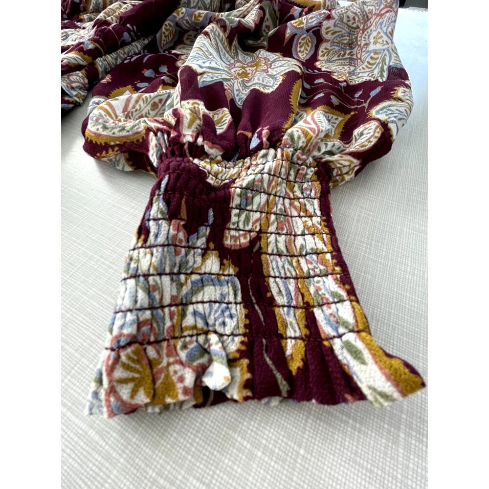 Yumi Kim Sz M Frida Maxi Dress Maroon Paisley Cinch Waist Wedding Guest Feminine - Picture 10 of 16